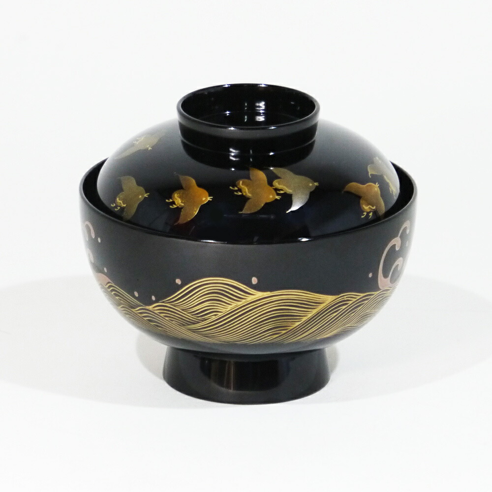 楽天市場】吸物椀 黒 波千鳥蒔絵（1客） 送料無料 日本製 吸い物椀 蓋