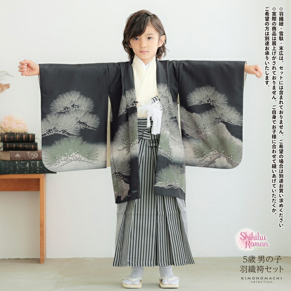 楽天市場】七五三 着物 男の子 5歳 羽織袴セット「黒 鷹に松」フル