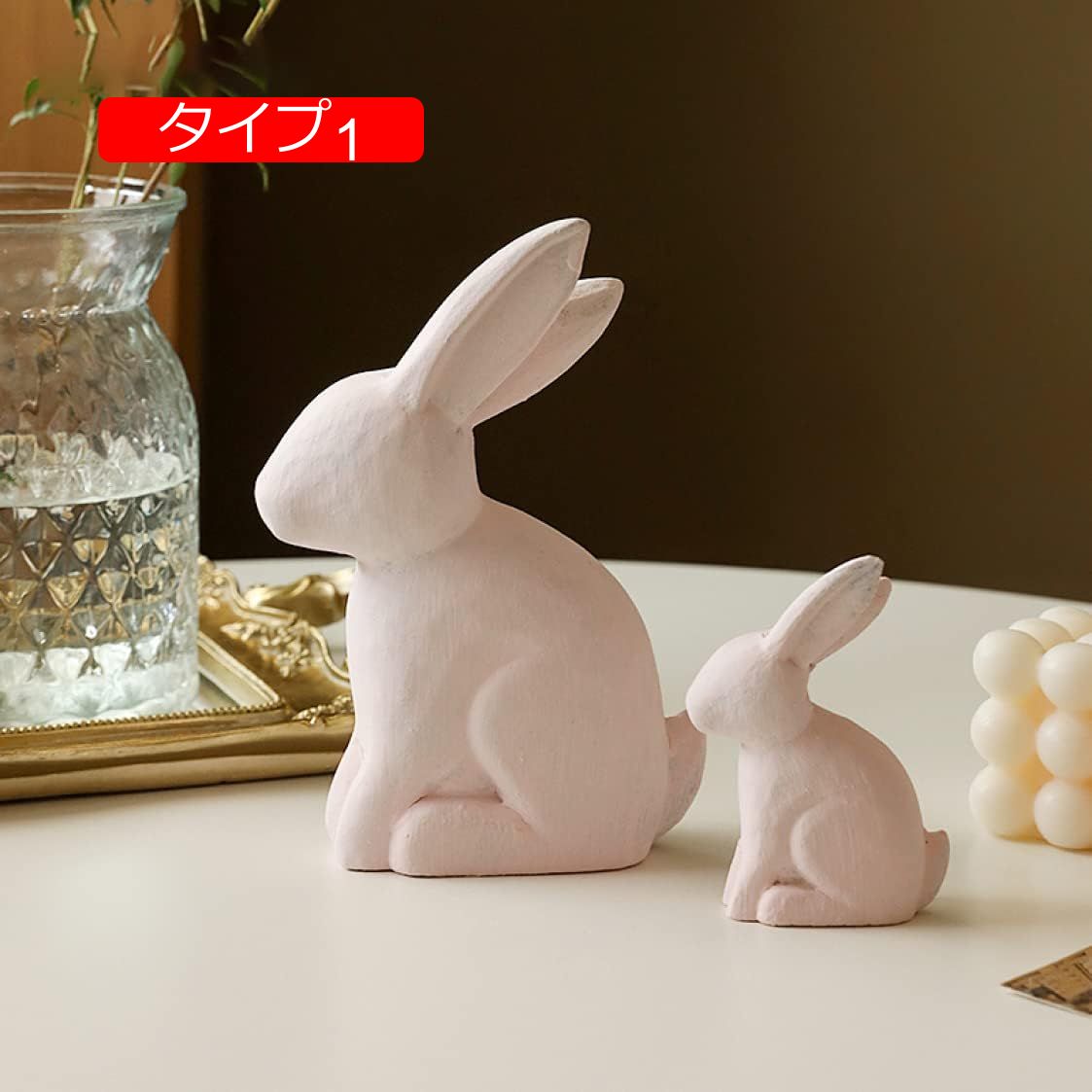 楽天市場】うさぎの置物 2匹セット 木製 ミニ 置物 手作り木製彫刻 兎