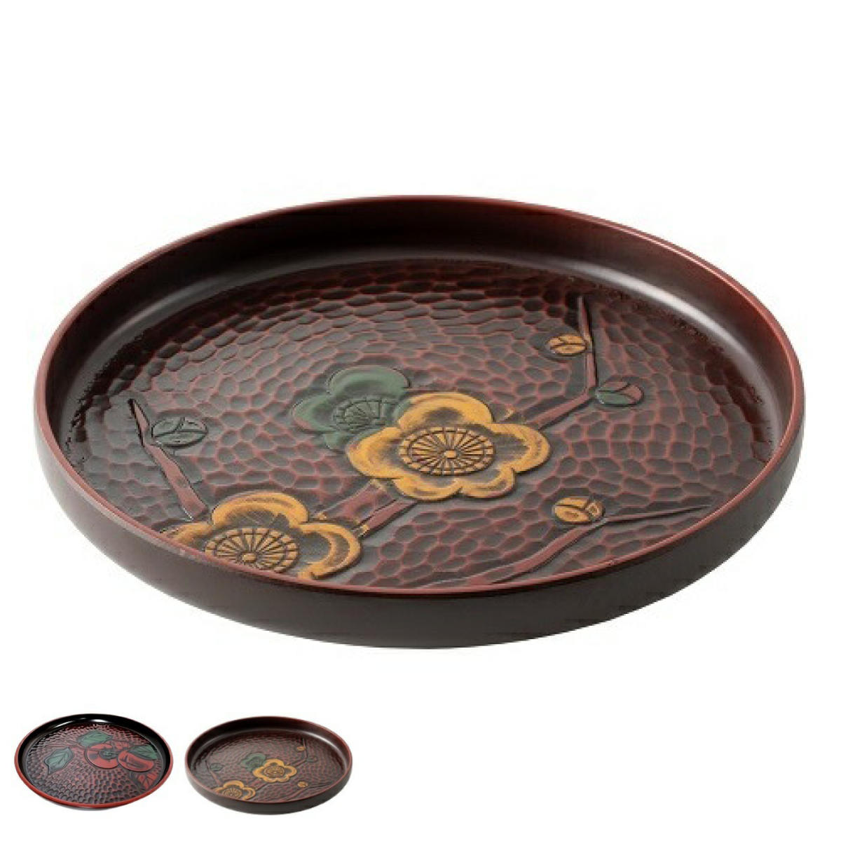 楽天市場】お盆 丸盆 24cm 鎌倉 彫り （ 梅 柿 盆 トレー トレイ