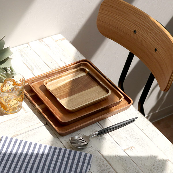 楽天市場】プレート 25cm L スクエア カフェ 皿 食器 木製食器 天然木