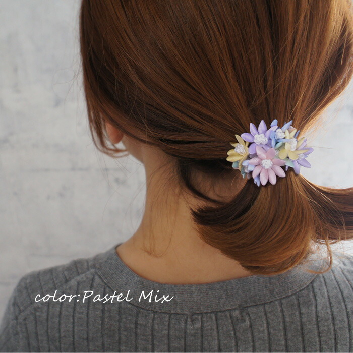 楽天市場】シュシュ フラワー 花 大人 ヘアゴム パステル ダーク お花