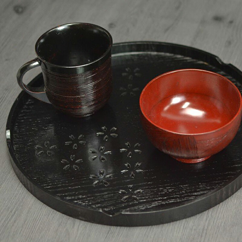 楽天市場】お盆 桜模様 丸盆 上品 木製トレー お盆 トレイ 木製 桜柄