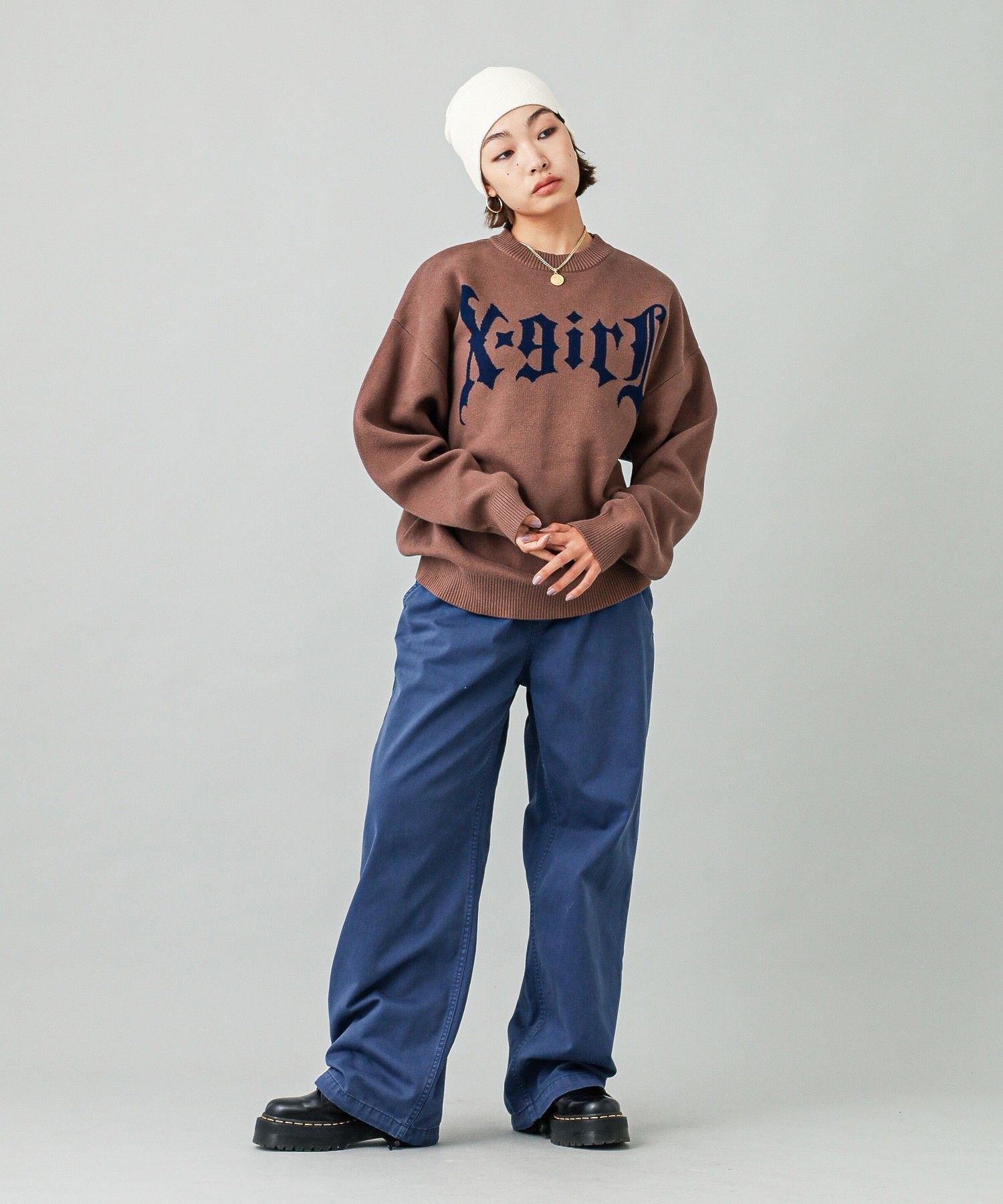 X-girl｜GOTHIC LOGO JACQUARD KNIT TOP | Rakuten Fashion(楽天
