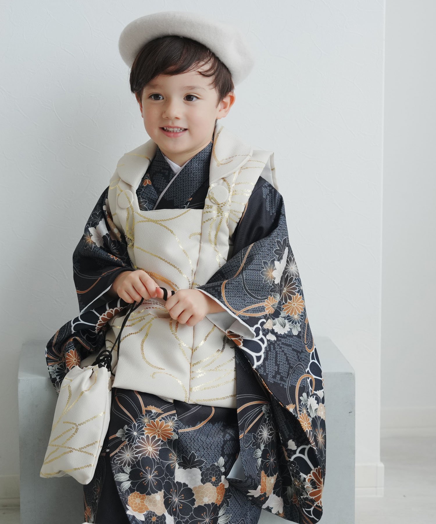 utatane｜ひよこ商店 七五三 着物 3歳 男の子 被布フルセット ベージュ