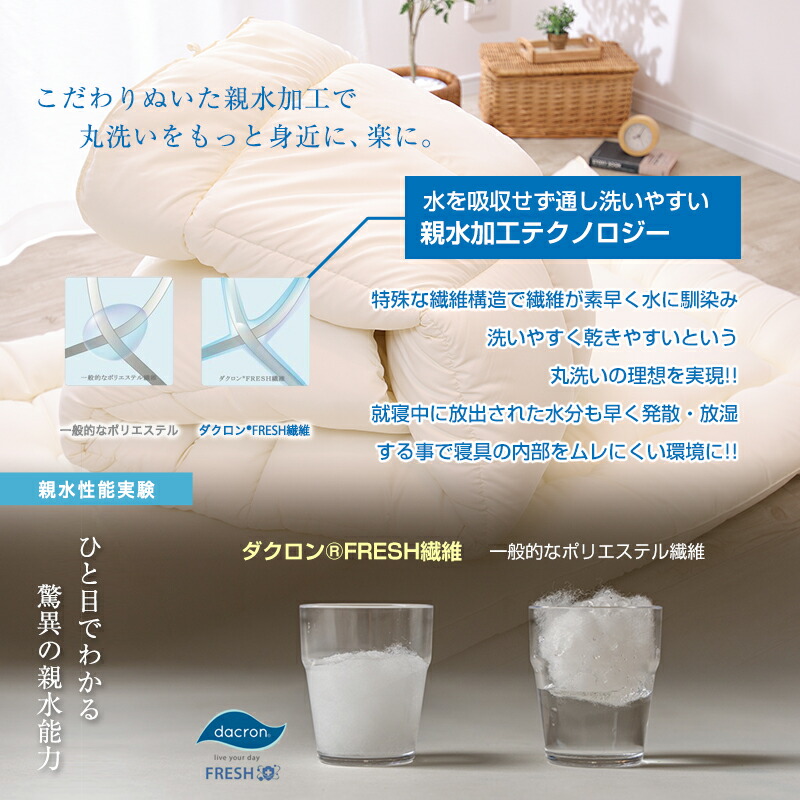 楽天市場】ダクロン(R)FRESH4穴中わた使用 洗える掛け布団 シングル