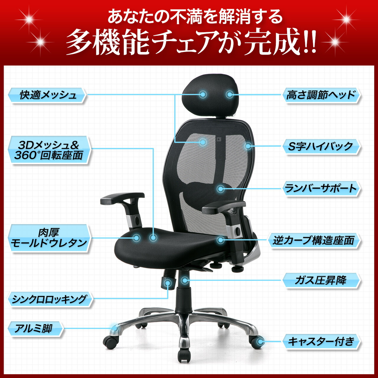 楽天市場】オフィスチェア メッシュ ネットチェア ゲーミングチェア