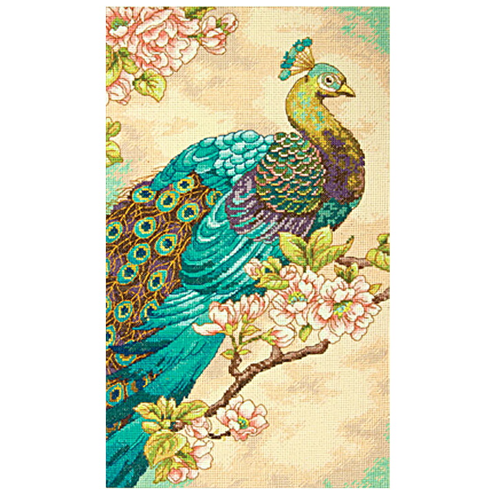 クロスステッチ完成品】富贵花开（孔雀:クジャク）