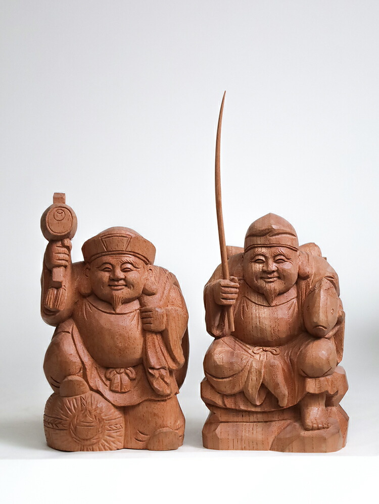 楽天市場】恵比寿大黒 木彫り一刀彫 / 素材：けやき（置物 木彫 縁起物
