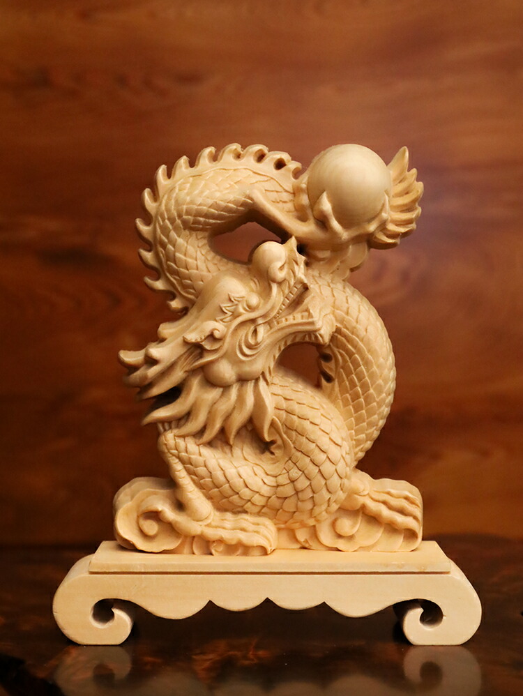 楽天市場】【総高17cm】木彫り 龍 置物 縁起物 一刀彫 / 素材：桧（竜