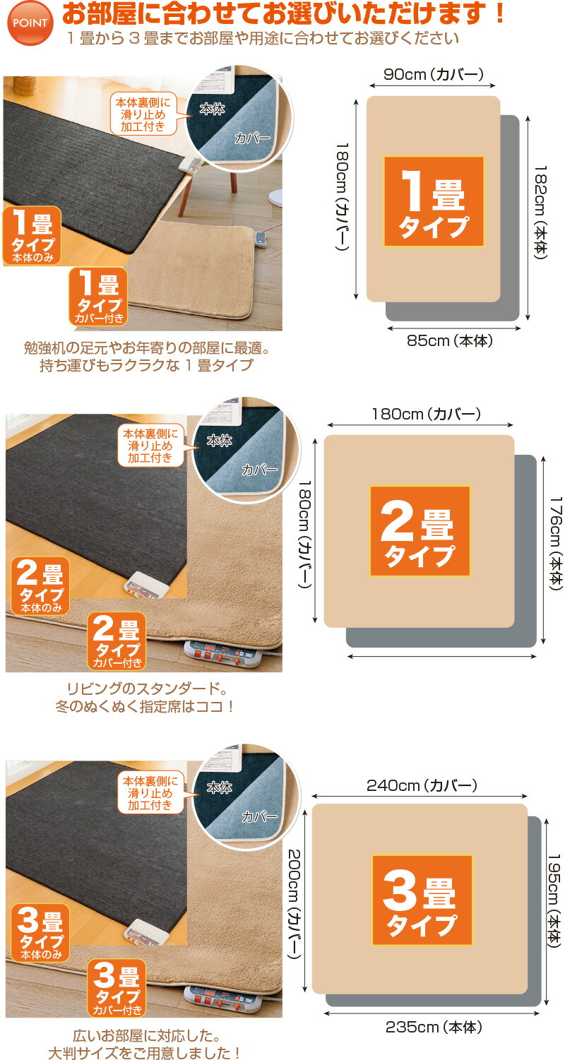 楽天市場】ホットカーペット 電磁波カット 1畳 182×85cm カバー付き ZC