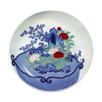 色鍋島 色絵 岩牡丹 植木鉢文 尺皿 | 鶴田 純久の章 お話