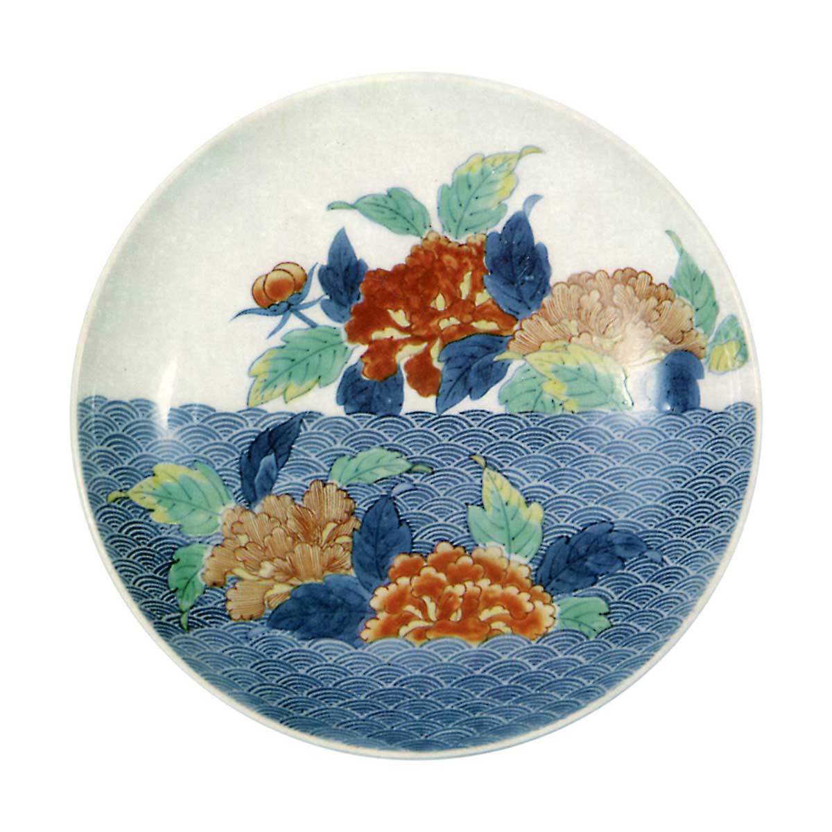 色鍋島 色絵 牡丹 青海波文 七寸皿 | 鶴田 純久の章 お話
