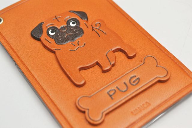 パグ/犬 定期入れ/パスケース 革/レザー メール便送料無料 日本製