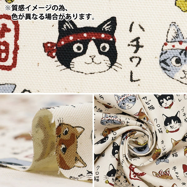 数量5から】 生地 『オックス 図鑑シリーズ 日本猫 紺 YPA-56030-2D