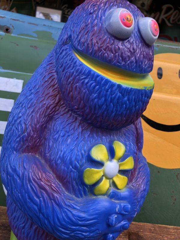 70s Vintage Play Pal Blue Hippie Monster Coin Bank Yellow (C069
