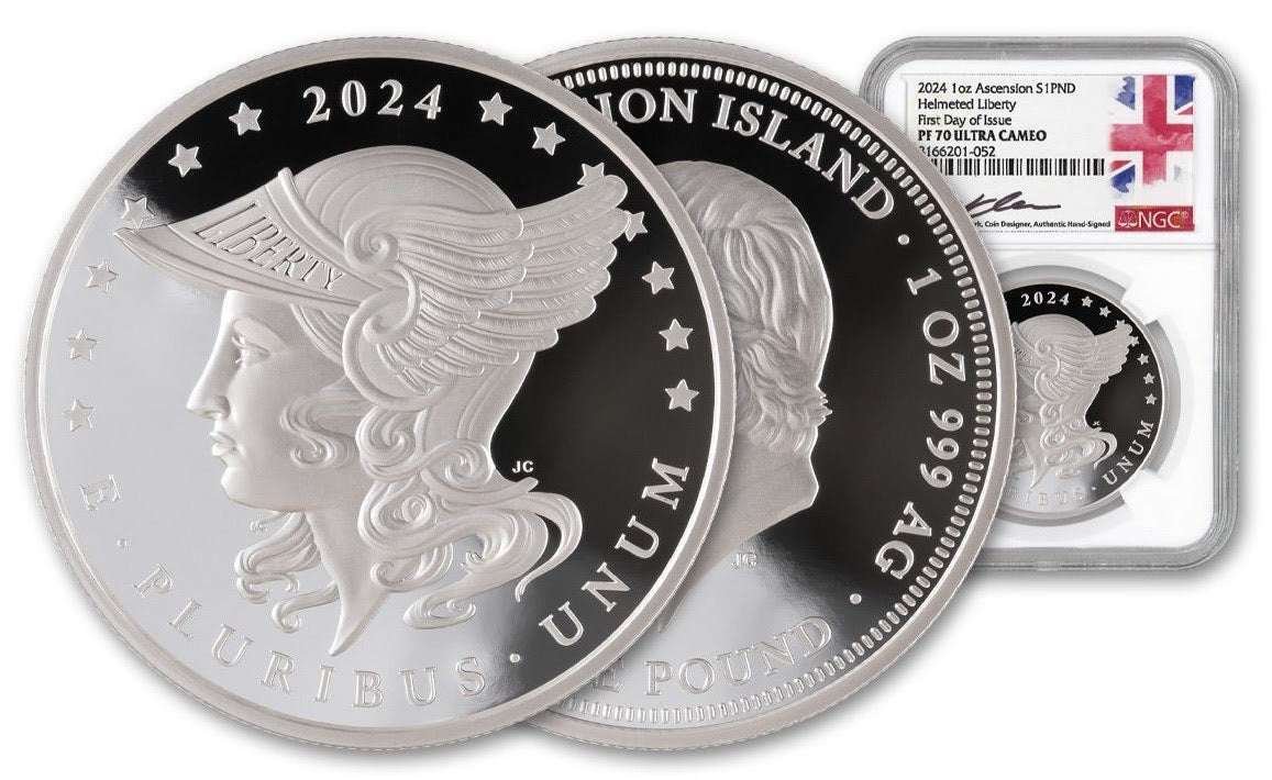 2024 Ascension Island Helmeted Liberty Proof 1 oz Silver - NGC PF