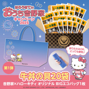 ハローキティ×「吉野家」がコラボ！ “ビックエコバッグ付き”冷凍牛丼の
