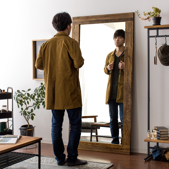 ヴィンテージウッドデザイン AL MIRROR 90×180cm | 家具・インテリア