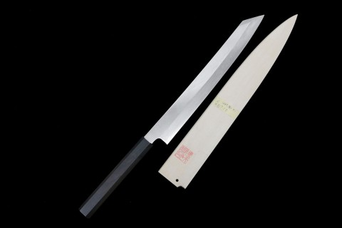 柳刃包丁 水焼本焼 尺 青一鋼 平鏡面 黒檀柄 白鞘・箱付 KN02-A9987
