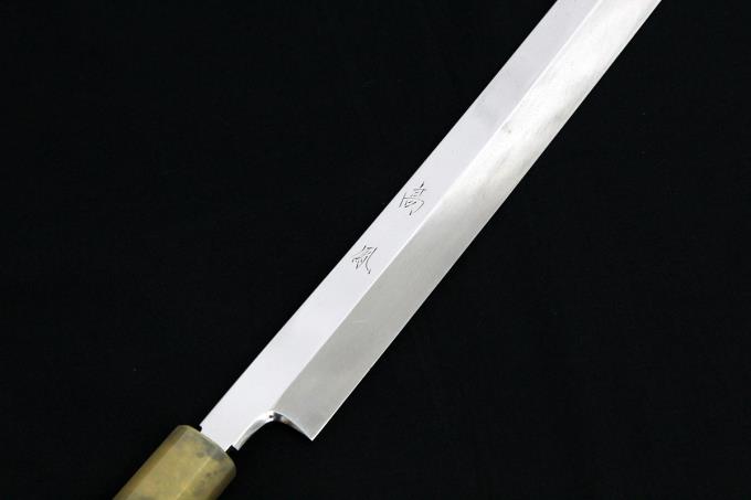 鈴木商事 先丸蛸引包丁 尺一 340mm 本焼 ステン系 平鏡面 水牛黒檀八角
