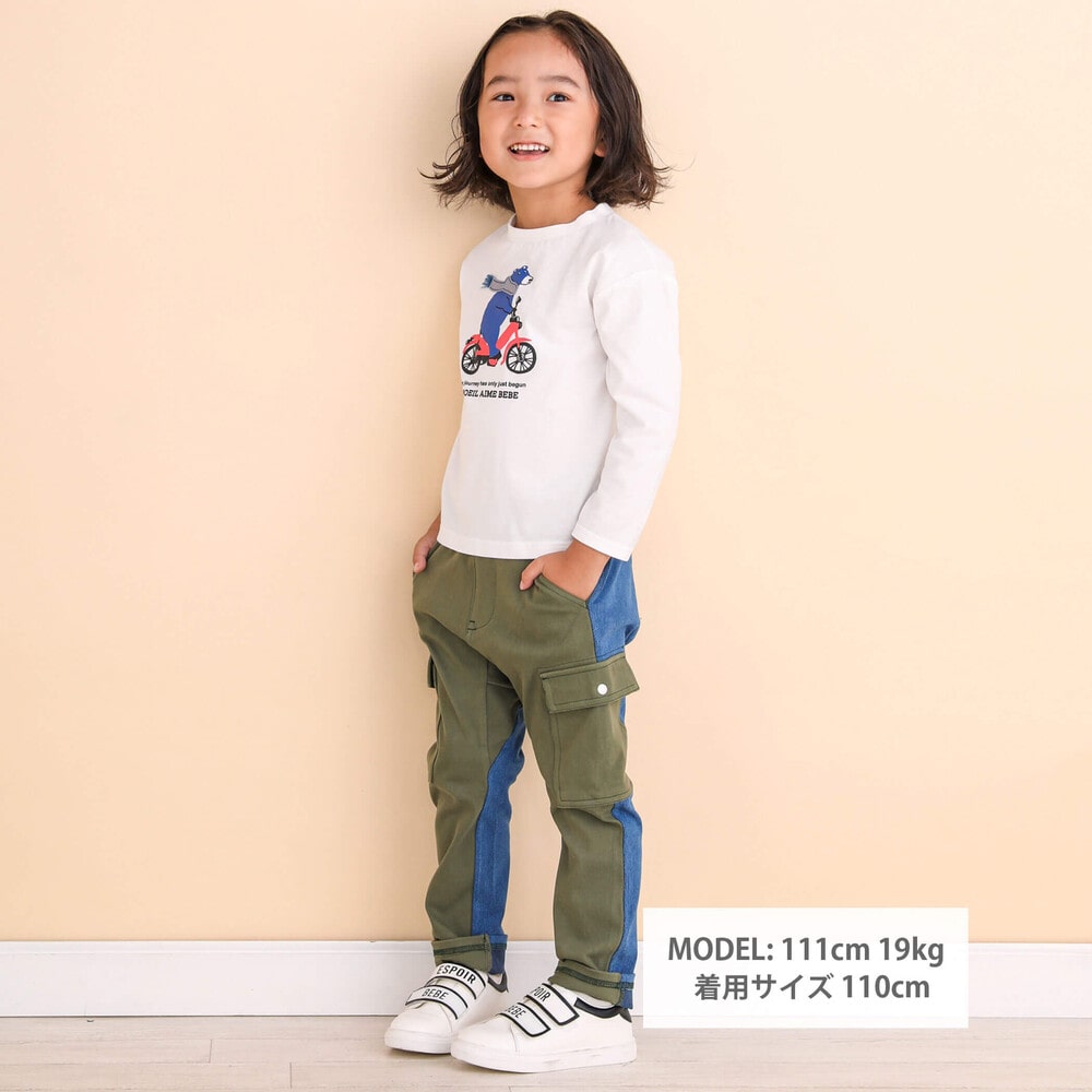 クマさん&自転車発泡プリントTシャツ(80~130cm)(80cm ホワイト