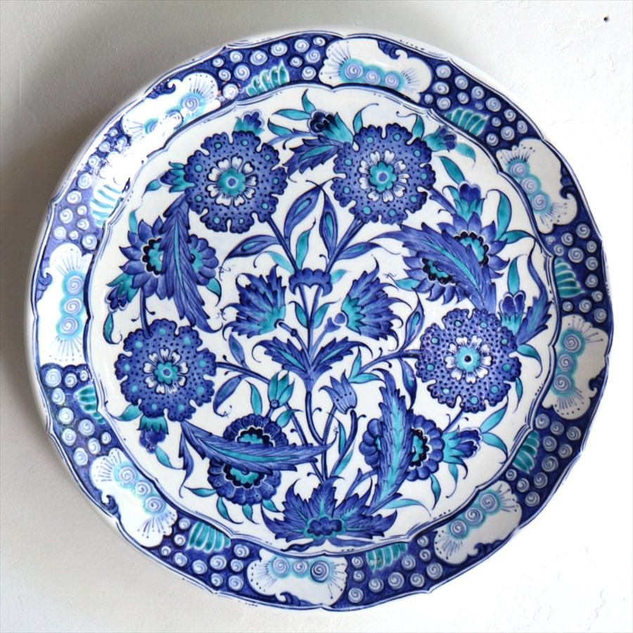 トルコ 手書き絵皿 直径30.5cm 飾り絵皿 ブルーフラワー ミュージアム