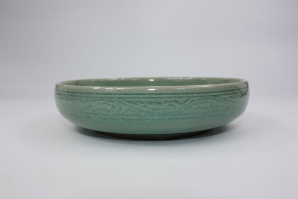 韓国陶磁器・鉢・青磁・青磁鉢・青磁象嵌鶴紋鉢・李 連休作 茶道具