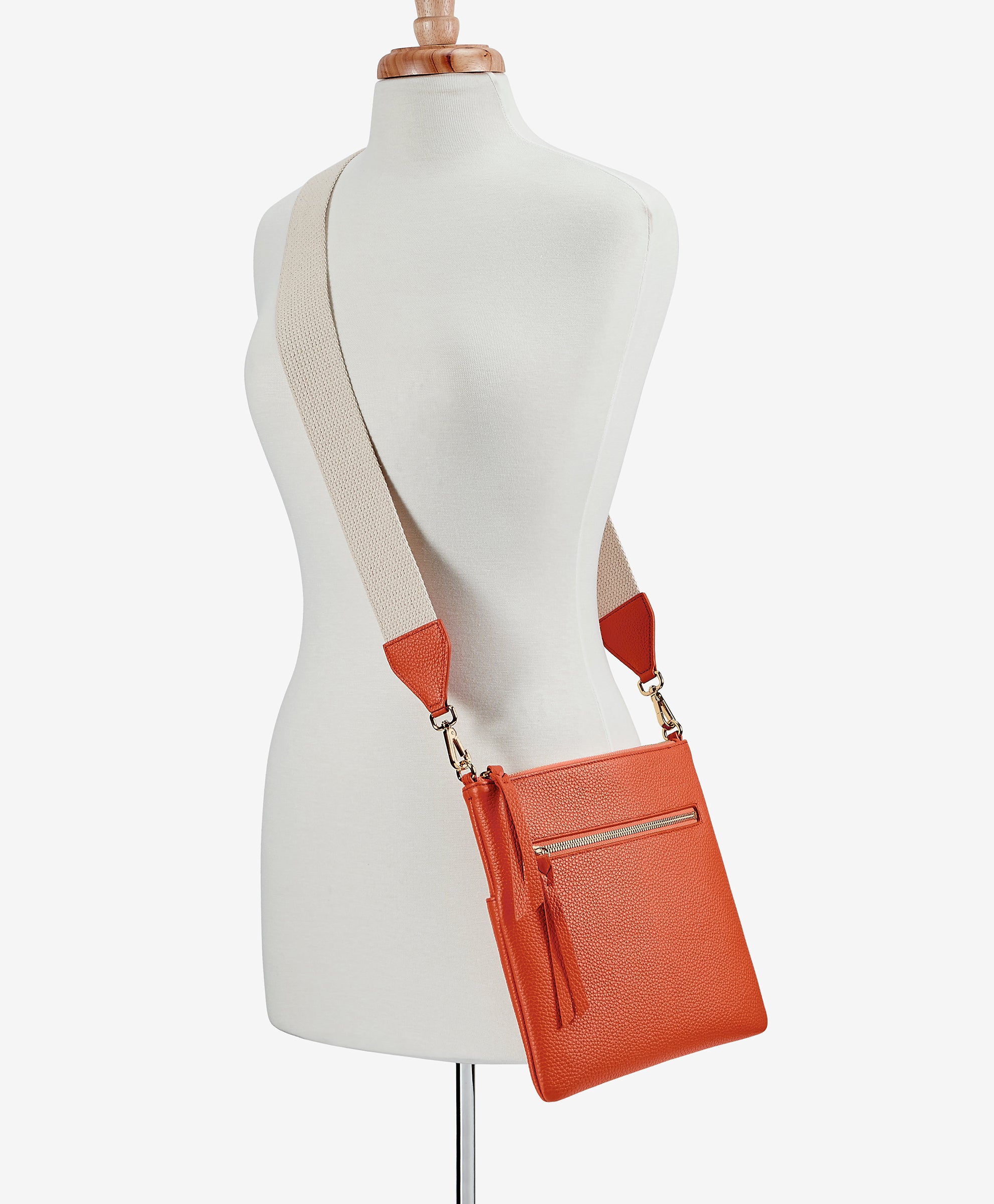 Kit Messenger Bag | Orange Pebble Grain Leather