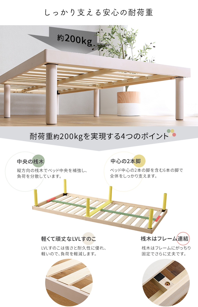 パイン材高さ2段階調整脚付きすのこベッド(シングル) Twily - 家具専門