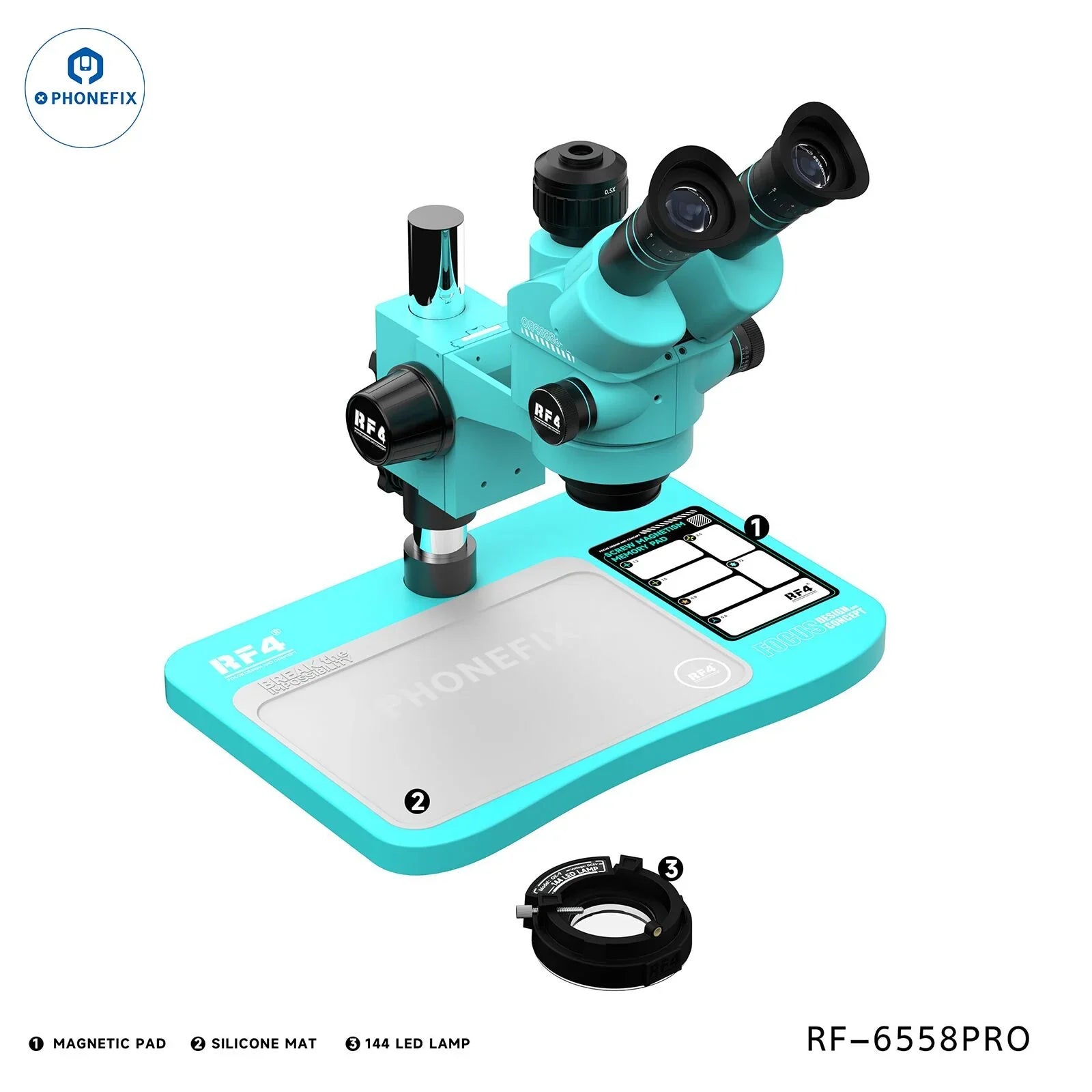 RF4 RF-6558X RF-6558PRO 6.5-58X Synchronous Trinocular Microscope