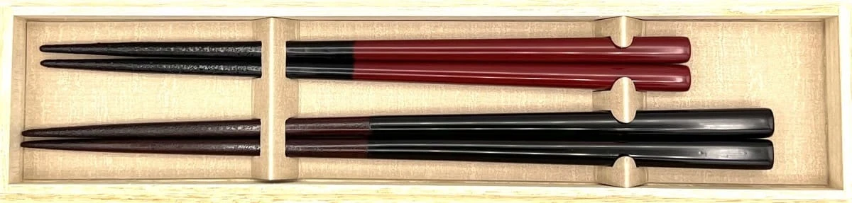 送料無料】新潟漆器箸 うるみ・朱 夫婦箸セット【桐箱入】 - お買い物