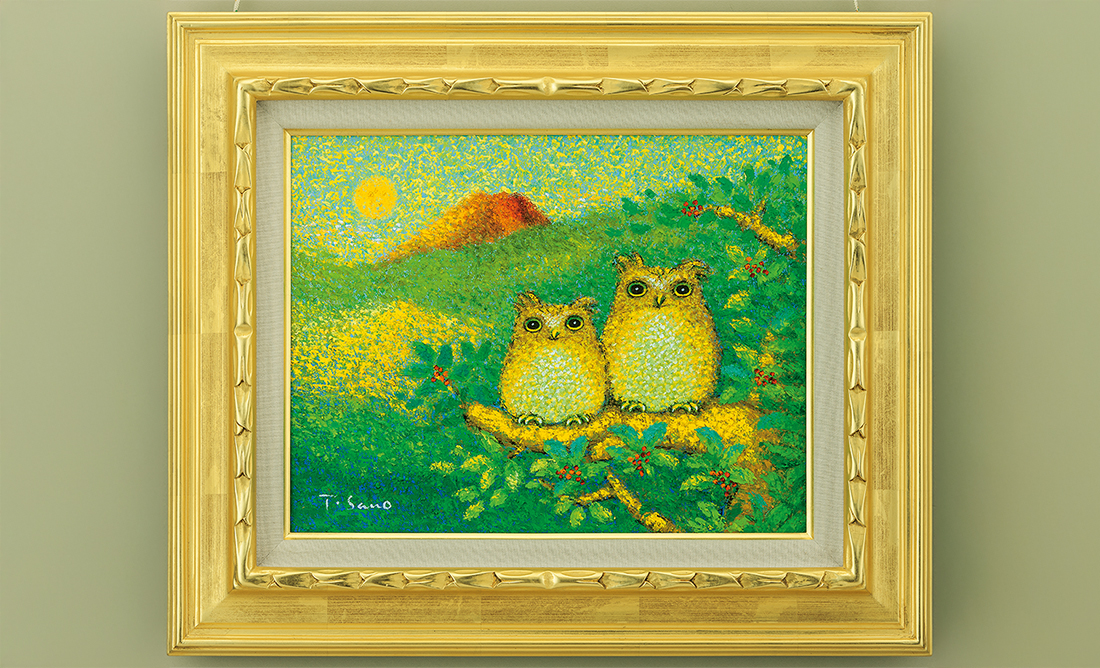 黄金のふくろうと赤富士 佐野千恵子作油絵 | G-Callショッピング