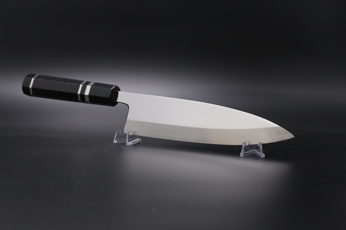 相出刃 V金10号 210mm 全鋼本焼 平鏡面 黒檀柄 鞘付き-歌舞伎ナイフ