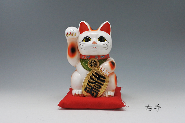 常滑焼】縁起物 財を招く 白小判招き猫 右手 4号～15号