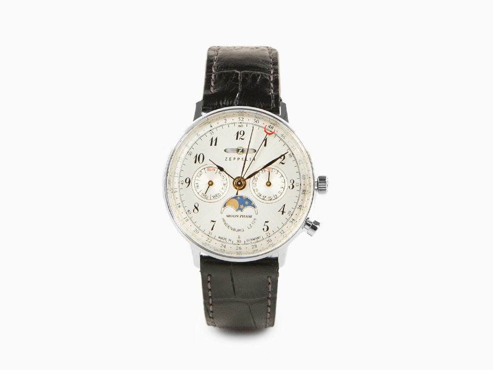 Zeppelin LZ 129 Hindenburg Moonphase Lady Quartz Watch, Silver, 36