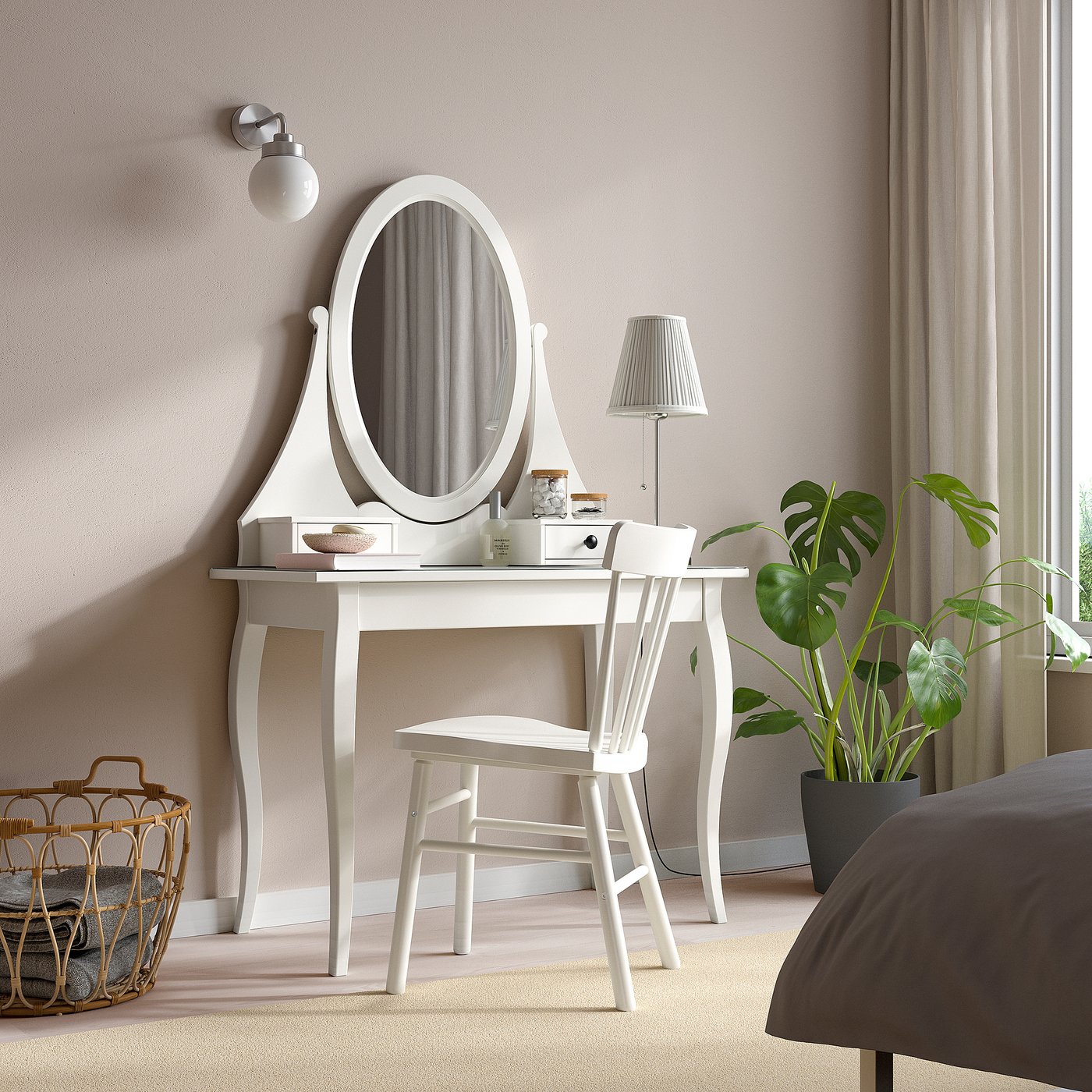 HEMNES ヘムネス ドレッシングテーブル ミラー付き, ホワイト, 100x50