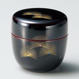 中棗 沈金寿松 溜 漆塗り お茶道具 12-16008 漆器の井助