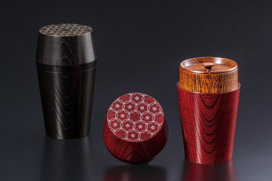 茶筒 花七宝 赤内スリ/黒内スリ 木製 漆塗り FC16-4/5 漆器の井助