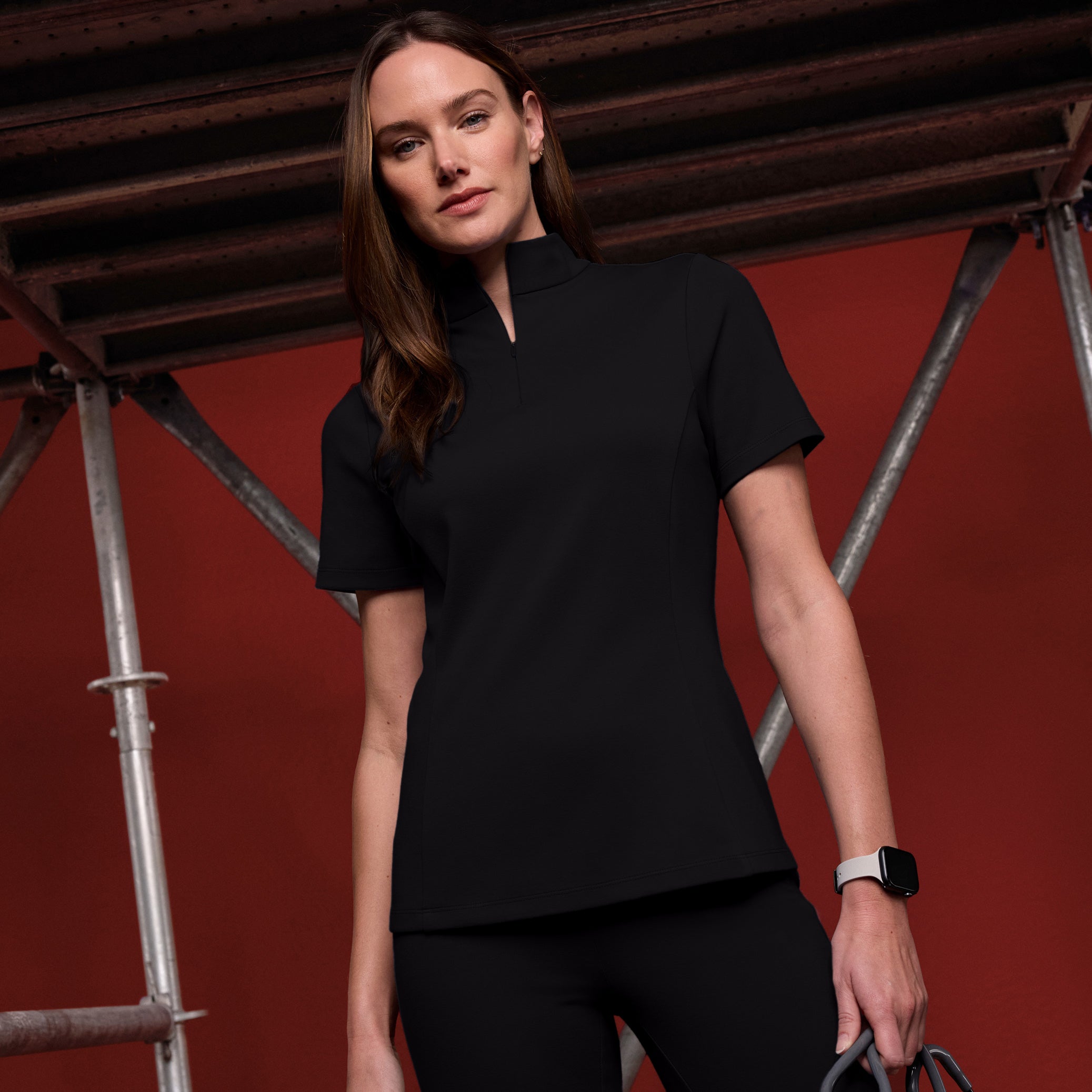 Astra Slim Half-Zip UltraSOFT™ Scrub Top - Black – JAANUU