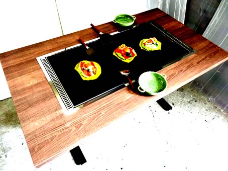 もんじゃ焼きテーブル 1500x800x高さ720 2本足長