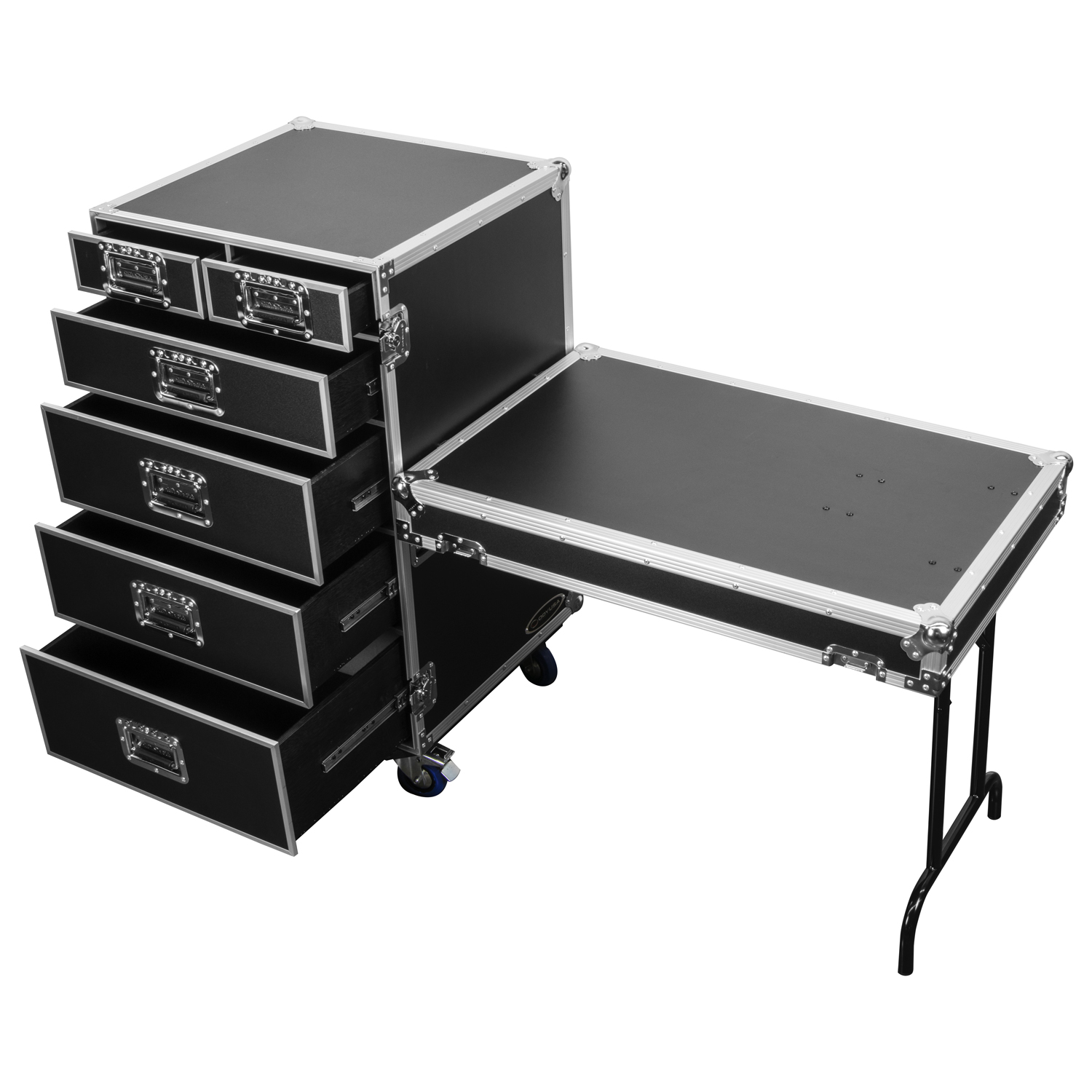 Deluxe Six Drawer Workbox Tour Flight Case with Casters and Side