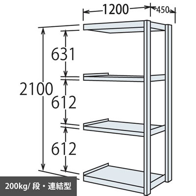 6H64LG-Z269 オカムラ 中軽量棚 段200kg 天地4段 単体型 高さ1800 幅