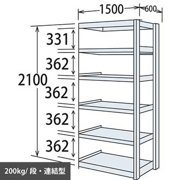 6H76MC-Z269 オカムラ 中軽量棚 段200kg 天地6段 連結型 高さ2100 幅