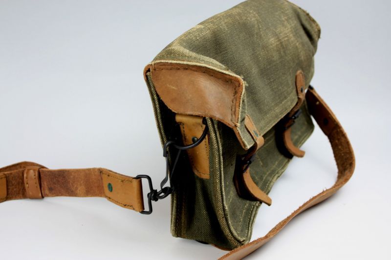 Vintage Rugged 1950's French Military Army Canvas and Leather