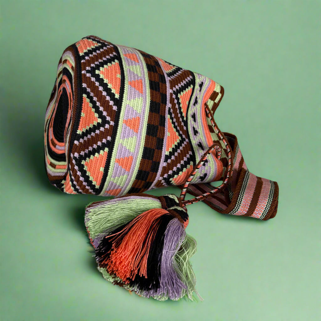 Wayuu shoulder bag brown lilac mint navy – Laka Chaka