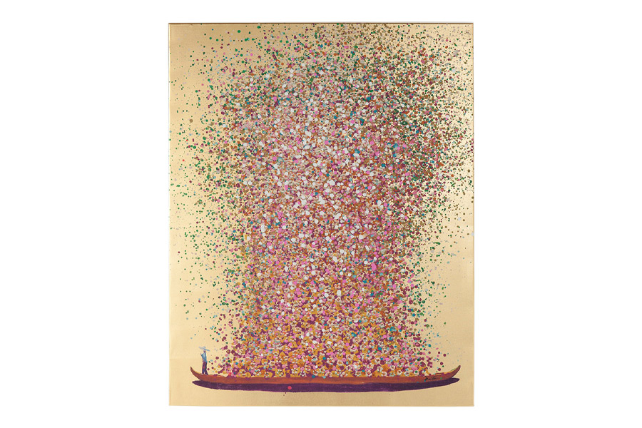 フラワーボートゴールドピンク160x120cm タッチドピクチャー - アート