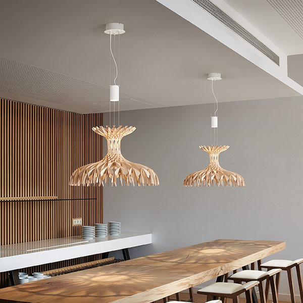 Matte White & Natural Wood Shade Dome 60 / 01 Suspension (LED-PCB