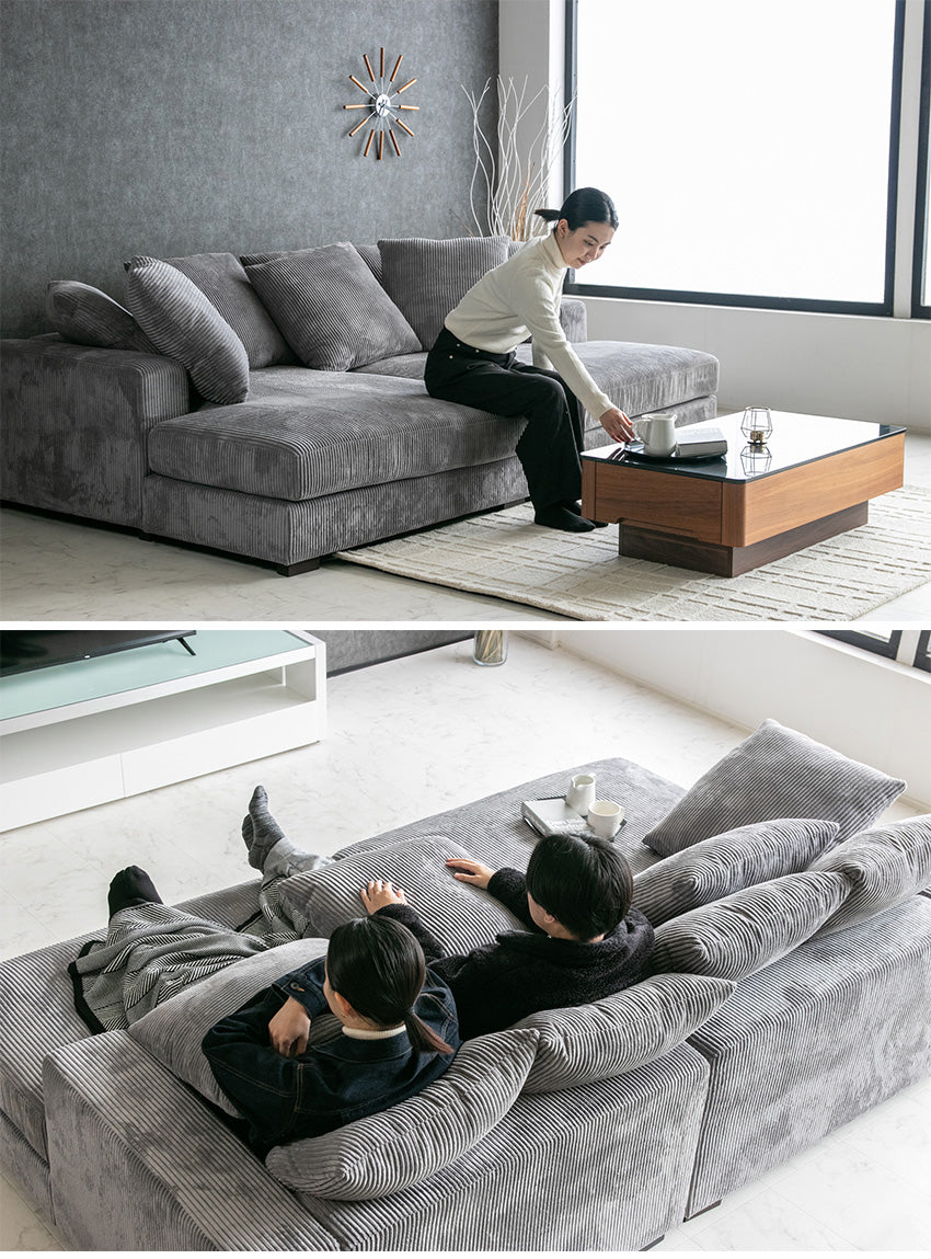 lushroom ディープソファ 3人掛け 4人掛け コーデュロイ ファブリック