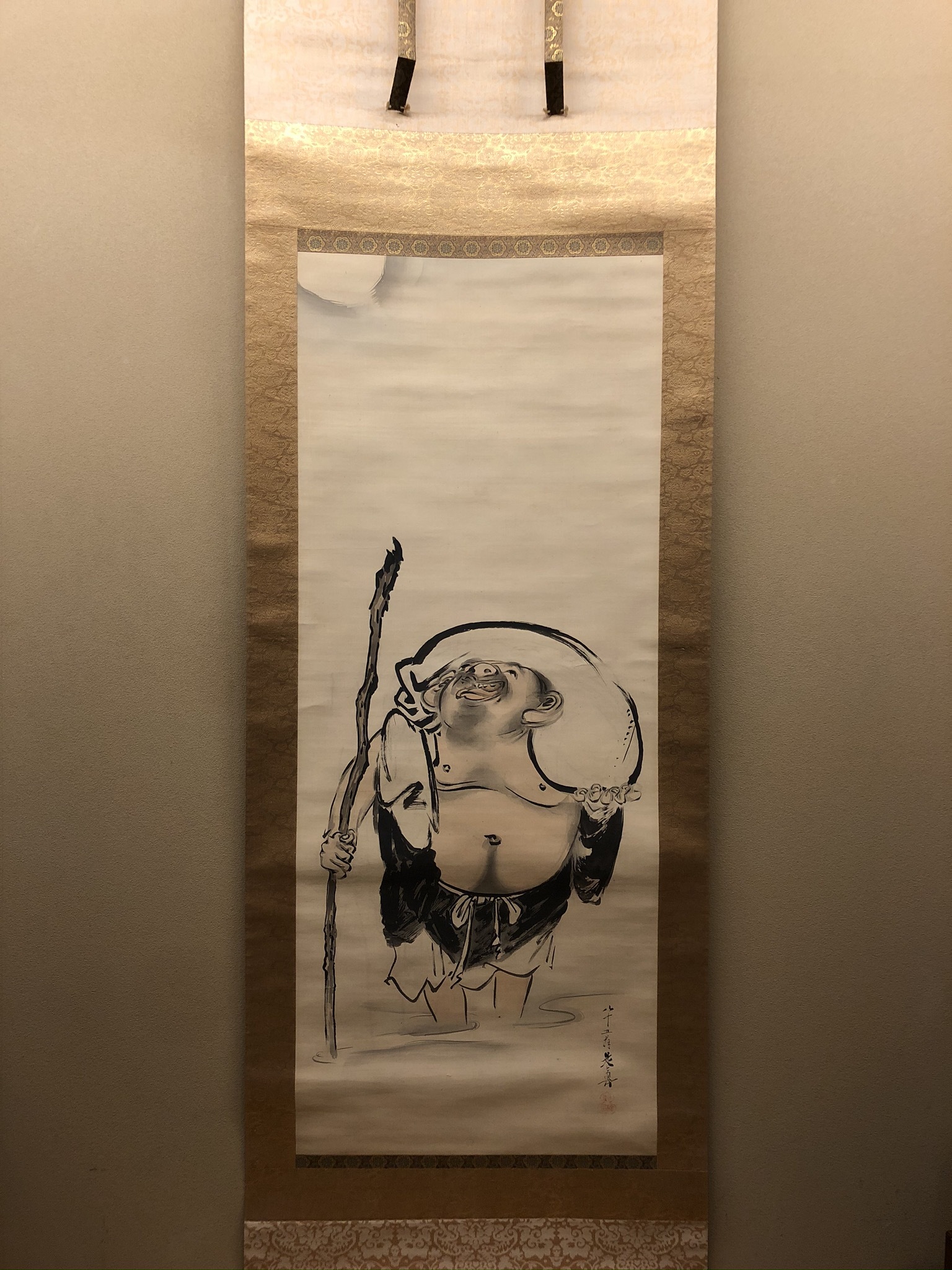 真作】森 一鳳/月下老松図/山水図/松図/掛軸/名家伝来/AD-302